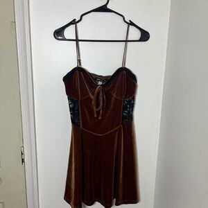 Urban Outfitters Brown Velvet Lace Mini Dress Spaghetti Strap Y2K Size M